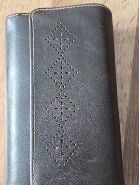 Brown Leather Fold Wallet with Diamond Cutout Detail